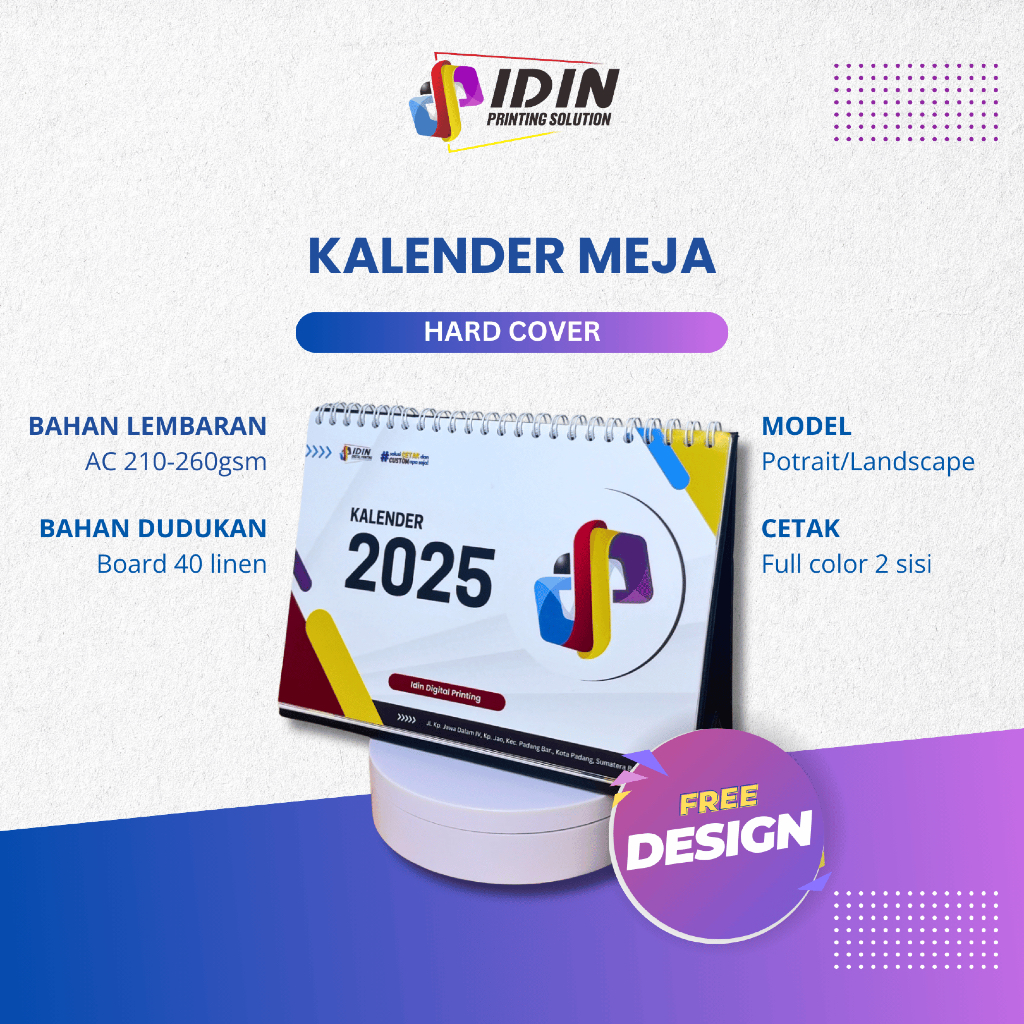 

Kalender Meja Custom 13 Lembar (1 + 12) Hard Cover - Percetakan Idin Printing Solution