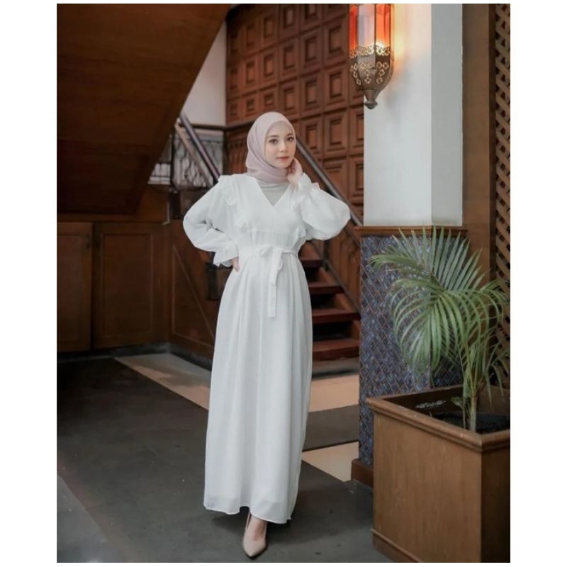 Dress Broken White Gamis lebaran ceruty babydoll gamis putih lebaran kekinian