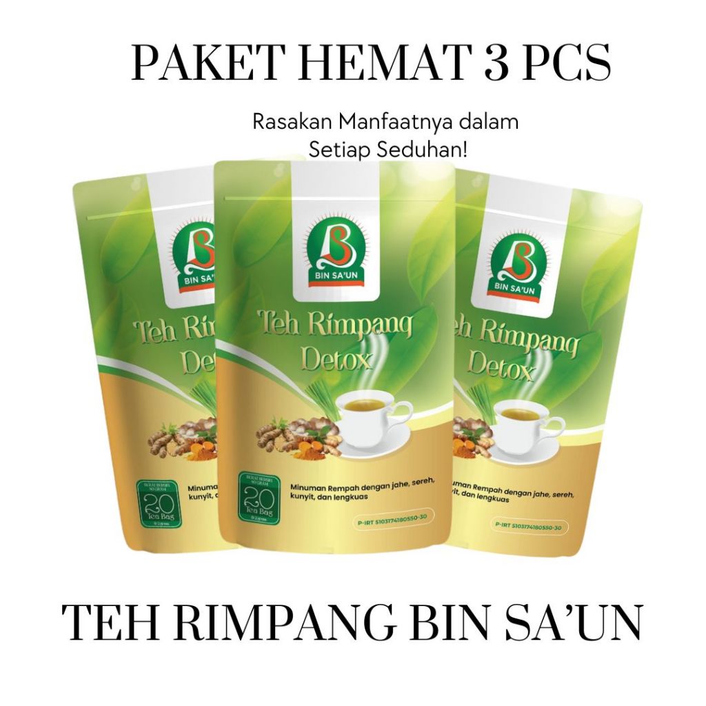 

Teh Rimpang BIN SA'UN Paket Hemat 3 Pack - Teh Celup Ramuan Herbal Solusi Diet Pelangsing Alami Efektif Menurunkan Berat Badan