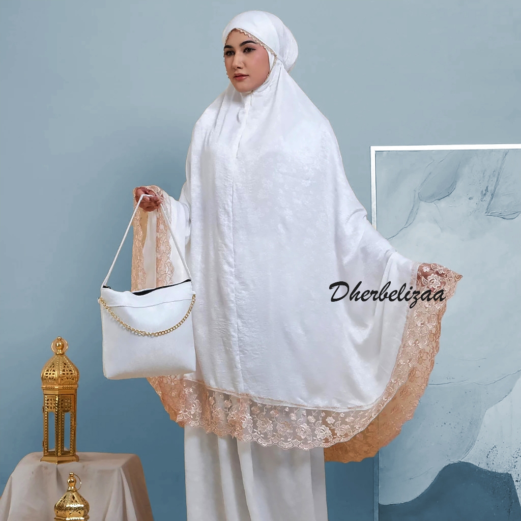 Dherbeliza - Mukena  Dewasa Premium Silk Silky Santorini Renda Mewah
