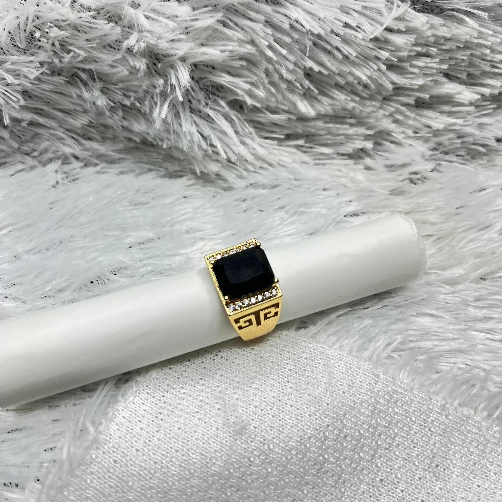 Cincin Titanium Pria Model Batu Permata Desain Modern