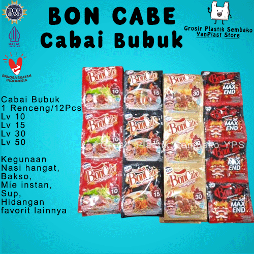 

BON CABE - CABAI Bubuk Instant Lv 15. 30. 50 1 Renceng/ 12Pcs