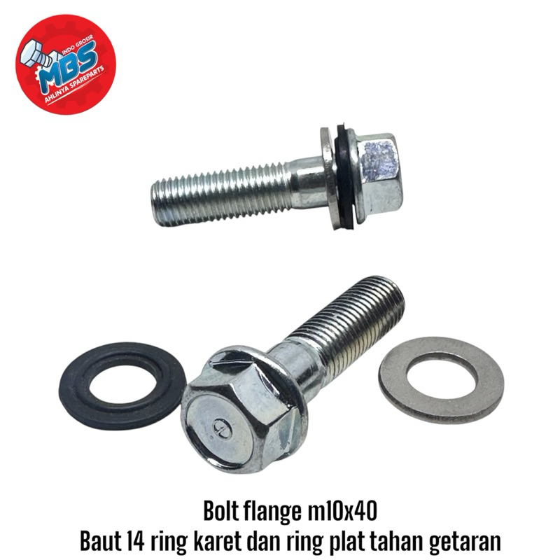 MBS Bolt Flange M10x40 BAUT 14 ring karet ring plat tahan getaran baut dudukan kenalpot shok origina