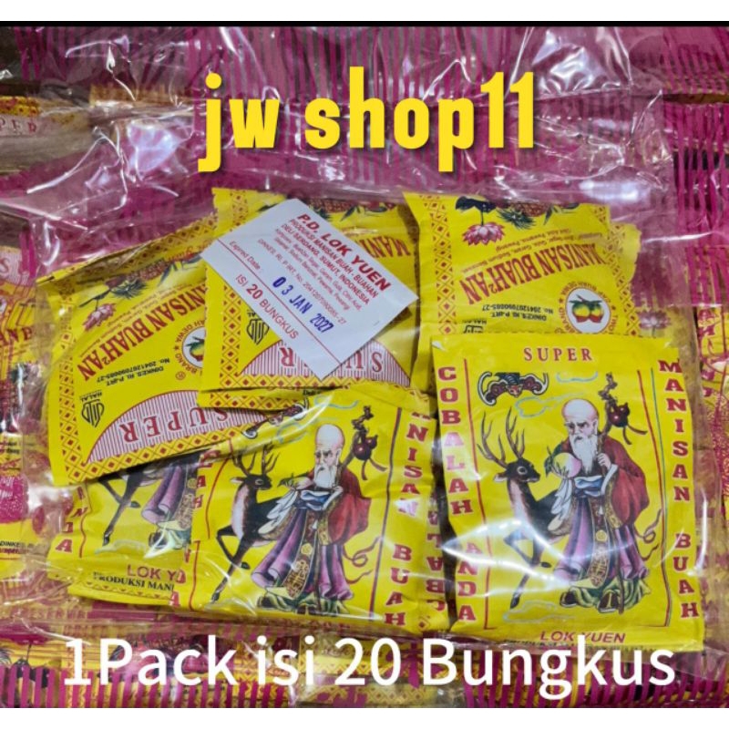 

( HALAL) Manisan Buah Apek Lok Yuen 1Pack isi 20 Bungkus/Makanan Ringan JADUL Manis Enak Halal