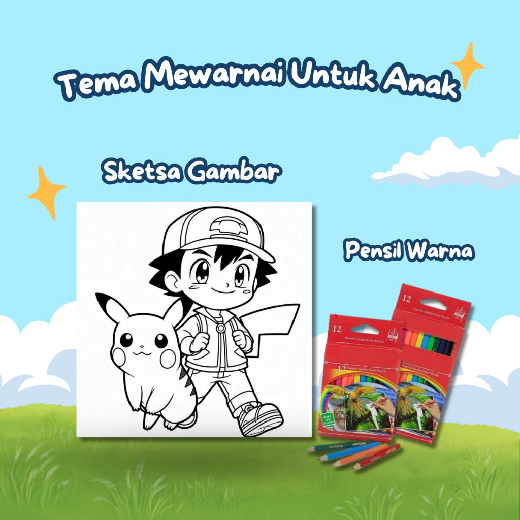 

Kertas Gambar Mewarnai Untuk Anak Tk & Paud Tema : Pokemon Isi 20 Lembar Mewarnai + Pensil Warna