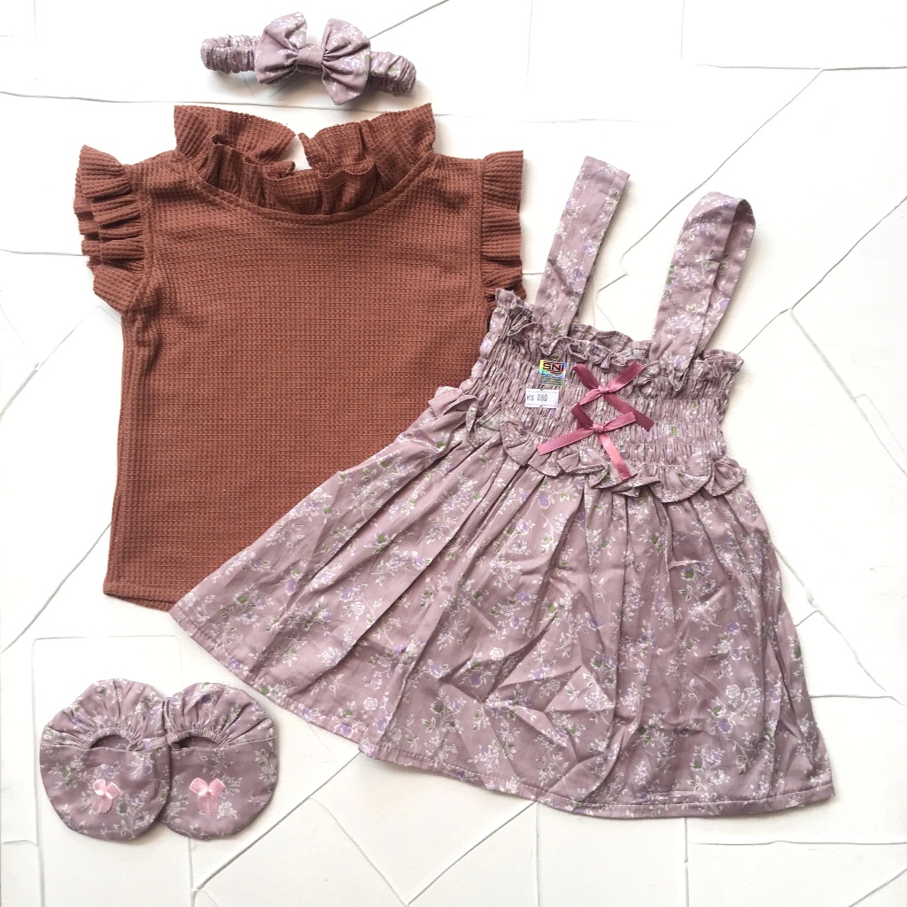 Dress Bayi Smock Flower Katun Fashion Anak Cewek Baby Girl Lucu Set