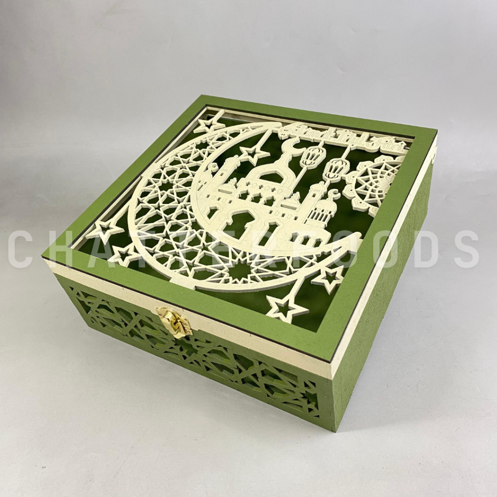 

Box MDF Laser Cutting/ Hardbox MDF Lebaran 4 Toples 250Gr/ Box Hampers Hardbox