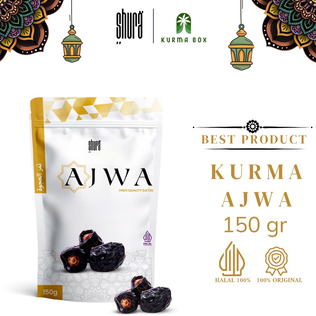 

Shura Kurma Ajwa Asli Jumbo VIP Ajwa Dates Original Pouch 150 Gram