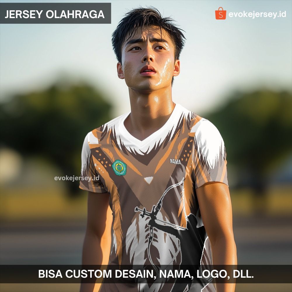 Kaos Jersey Panahan Coklat Putih Motif Abstrak Bulu Boho 99 - Jersey Custom Archery Indonesia