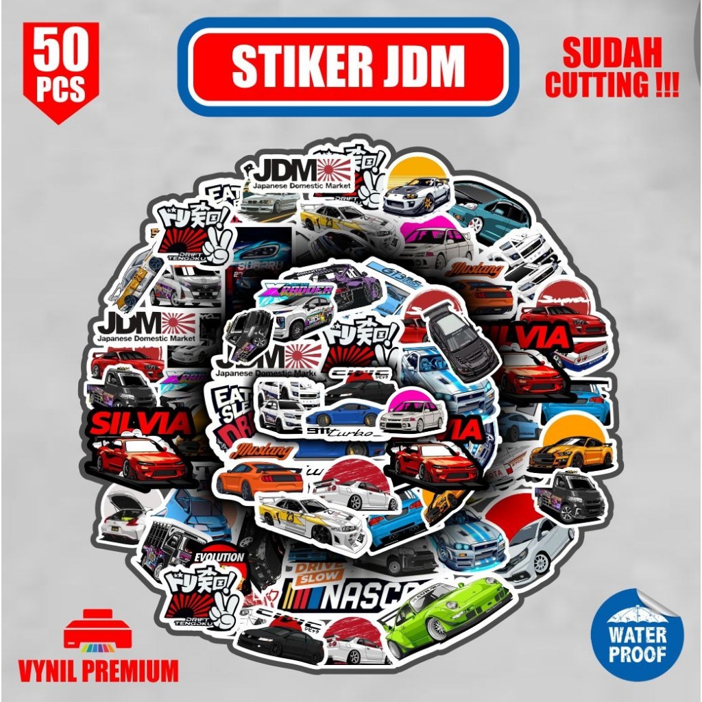 

stiker pack JDM car isi 50pcs sudag terpotong tinggal tempel decorasi motor helm hp notebook tumblr