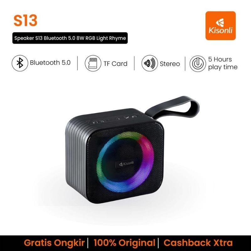 KISONLI Speaker S13 Bluetooth Bass 5.0 8W RGB Light Rhyme Garansi Resmi 1 thn