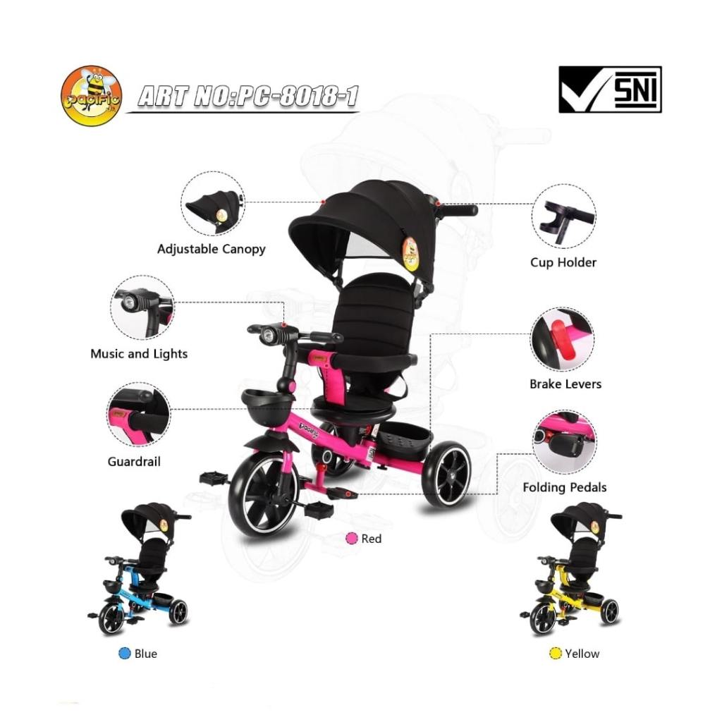 Sepeda Roda Tiga PC 8018-1 Pacific Tricycle ada musik dan lampu - ORIGINAL PRODUK