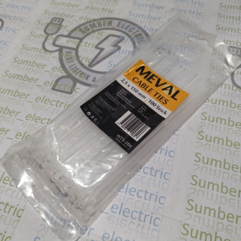 

kabel / tali ties 2.5x150mm (15cm putih / hitam) MEVAL