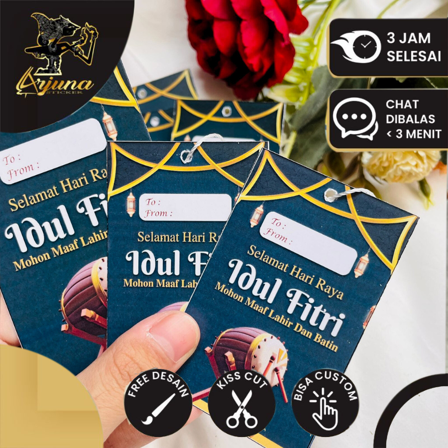 Kartu Ucapan Selamat Hari Raya Idul Fitri Custom Tulisan Hangtag Hampers Lebaran Eid Mubarak Murah