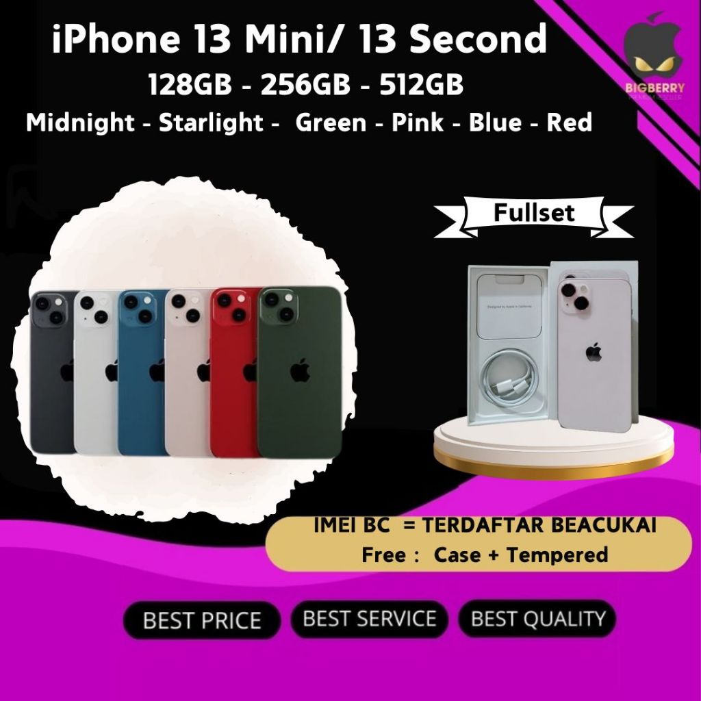 Second iPhone 13  / 13 Mini 128GB 256GB 512GB Pink / Blue / Starlight / Red / Midnight Bekas Second 