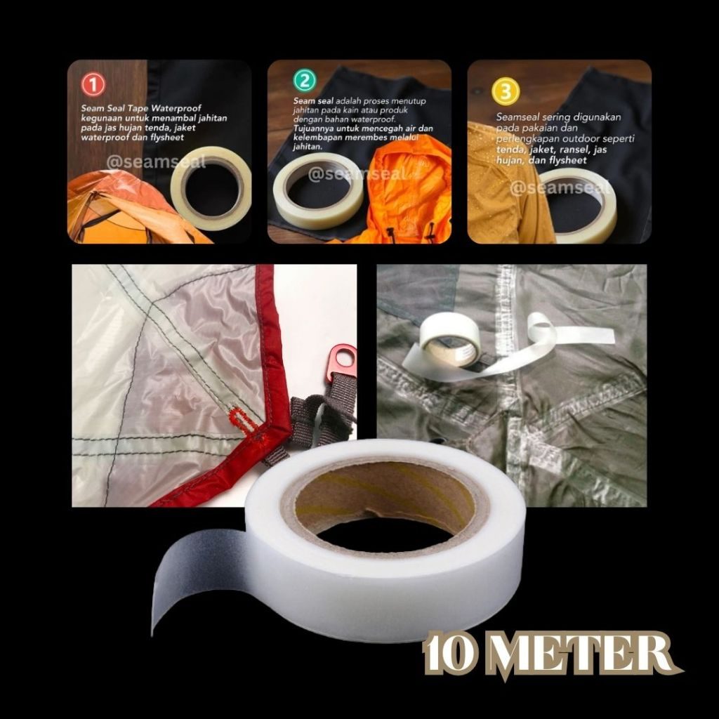 10 Meter Seam Seal Penutup Jahitan Tenda Lem Jahitan Tenda Perekat Jas Hujan Tape Waterproof 2 Layer