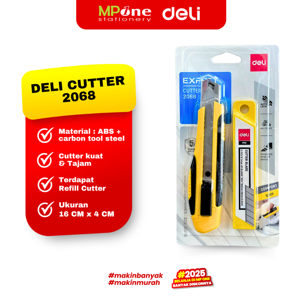 

(1 SHEET) Deli Cutter Besar + Isi Cutter E2068 / Cutting Knife / Pemotong Pisau Tajam Cutter + Isi Cutter DELI 2068