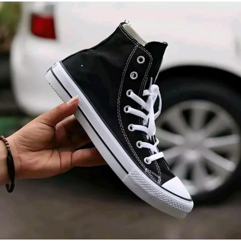 Sepatu Sneakers Pria CONVERSE Boot karet Hitam Putih Sepatu Sekolah