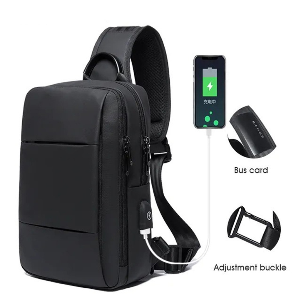 BG77107 Tas Selempang Sling Shoulder Chest Bag Cowok Tablet Ipad 9.7 USB
