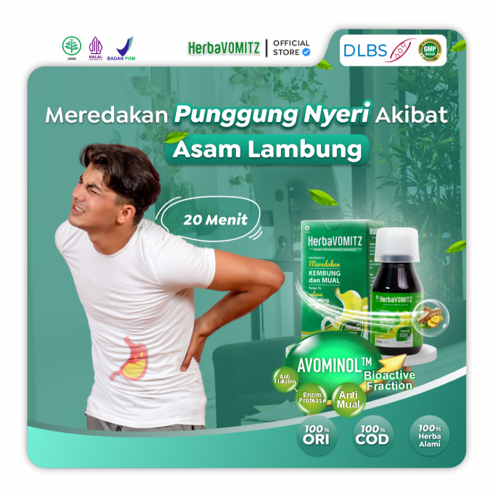 2 Box - Herbavomitz Syrup 60 ml - Redakan Nyeri Punggung akibat Asam Lambung