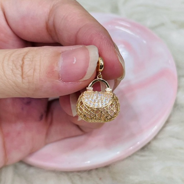 liontin tas permata kerawang rosegold simple elegant emas asli kadar 700