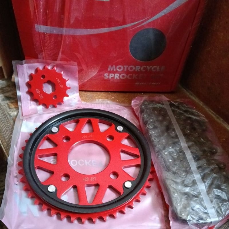 Gear Gir Depan Belakang SET Rantai M.B Merah Racing 15T 45T 428H 128L CB 150R LED CB150R 150 R STREE