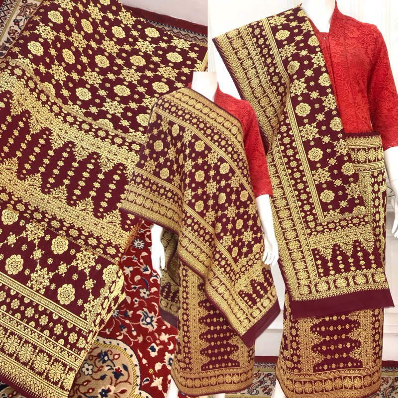 SONGKET BERLIAN MERAH MAROON GRADE A/SONGKET BERLIAN GEBENG TERBARU