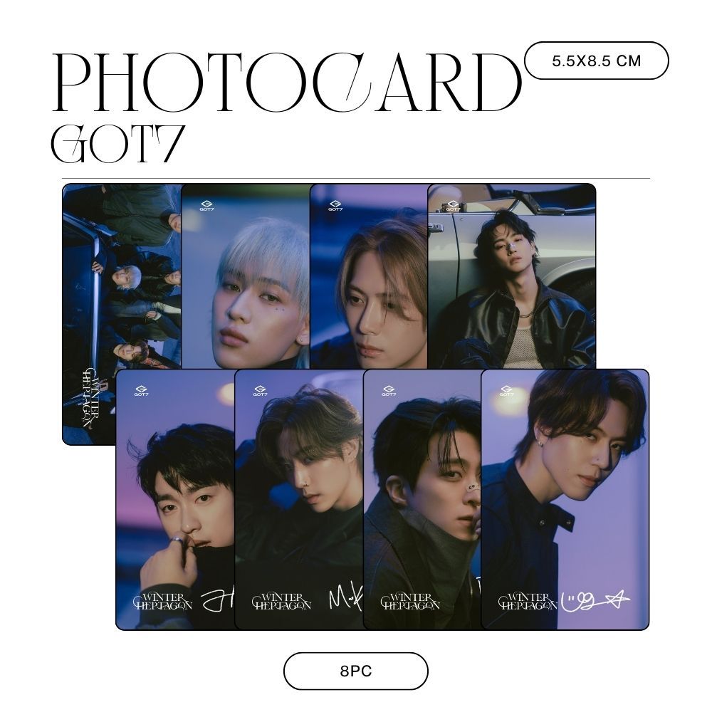 PHOTOCARD GOT7 WINTER HEPTAGON (ISI 8 PCS + LAMINASI 2 SISI) TANDA TANGAN TTD KPOP CARDS IDOL KOREA 
