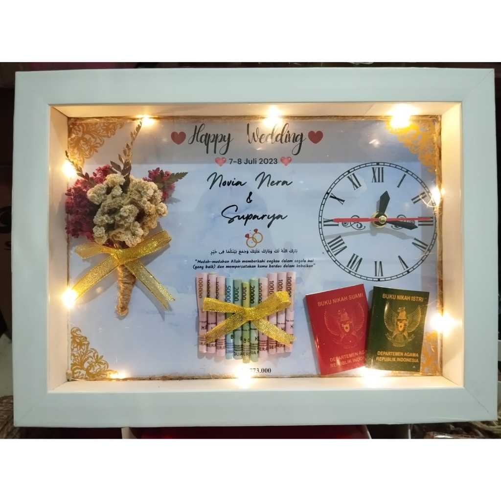 LANGSUNG JADI  Kado Nikahan/Wedding/Mahar/Walimatul Ursy/JAM/Bingkai 3D Premium/Pigura/35x25/Figura