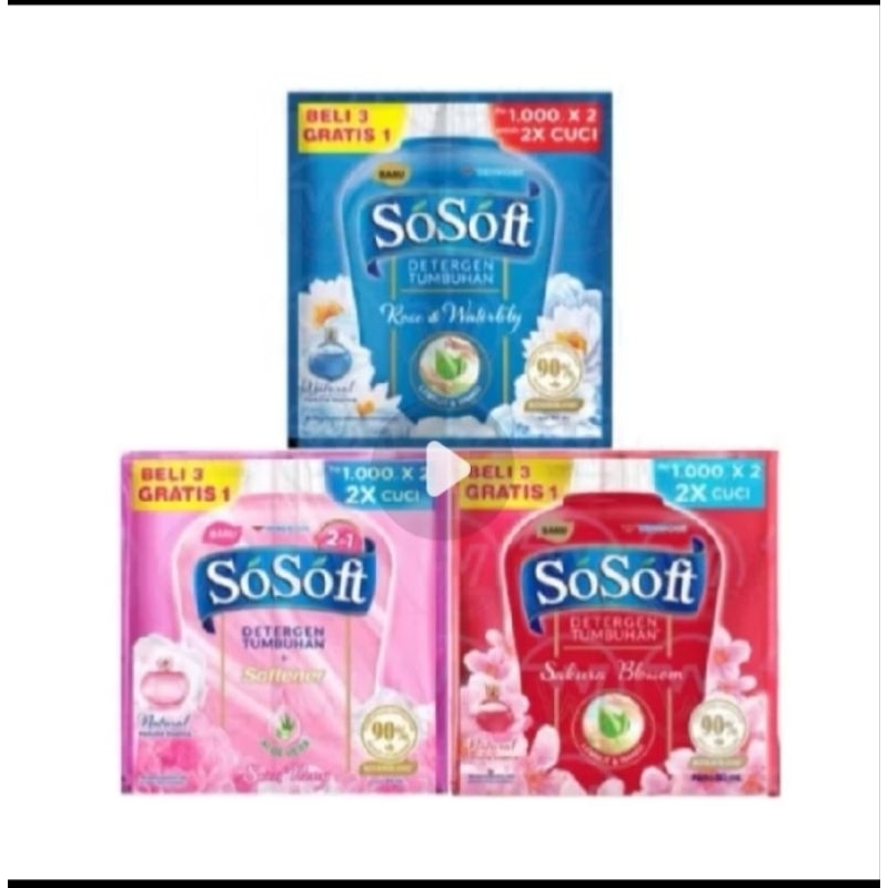 Sosoft Detergen Cair/Gentle gen/Rinso/Soklin Renceng ECER 1000an