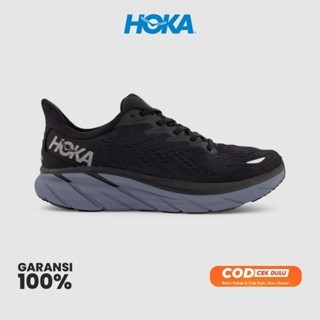 Hoka Clifton 8 Black Grey Original - Sepatu Hoka Running - Hitam Abu - Sepatu Hoka Original 100% - S