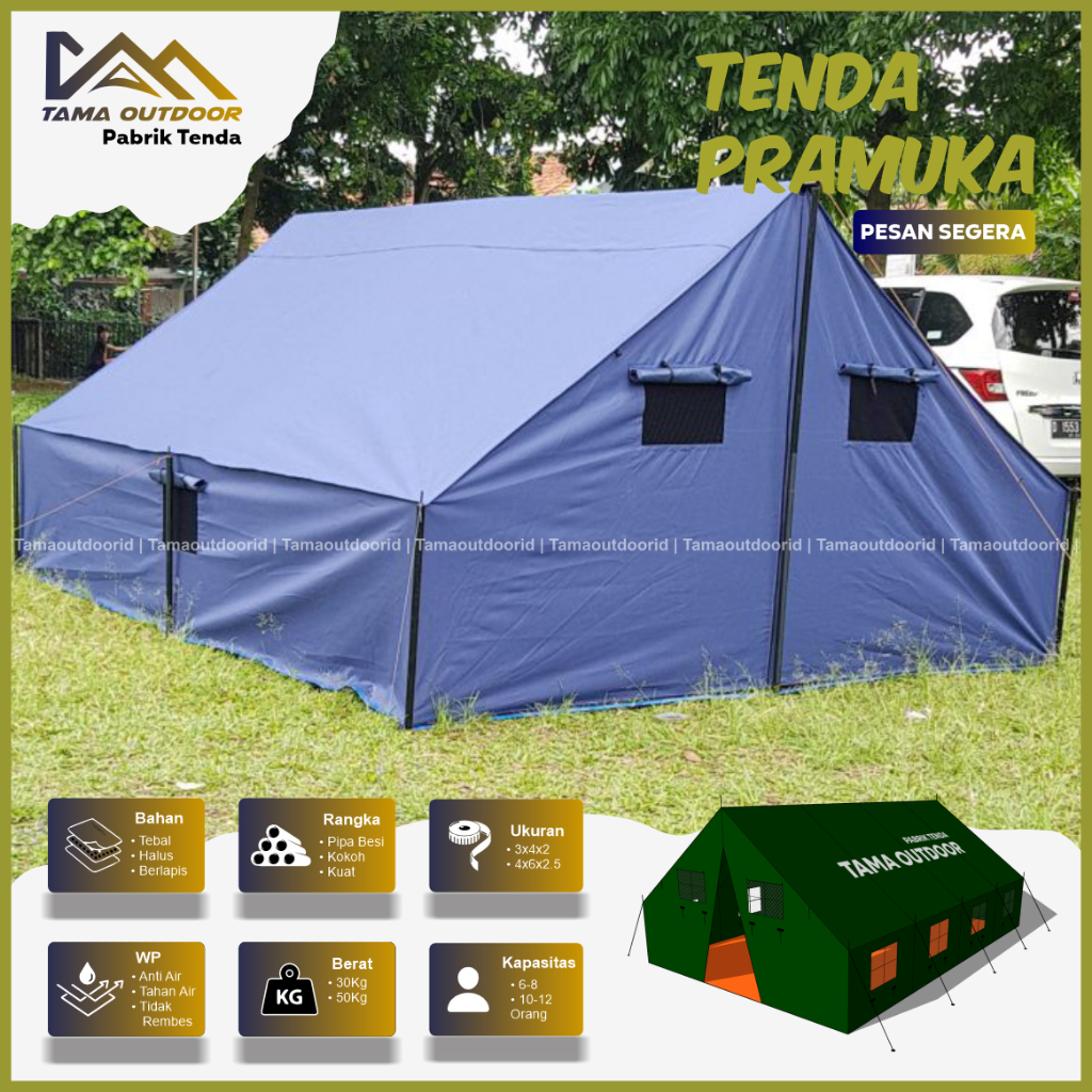 Tenda Pramuka Ukuran 3M x 4M fullset + Sablon | Tenda Dome Kap. 8 Orang
