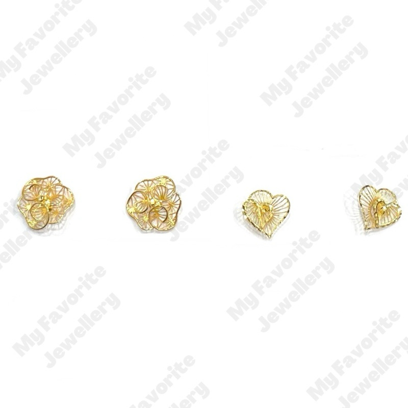 Giwang Kerawang Bunga Kembang dan Love EMAS ASLI Kadar 700 16K