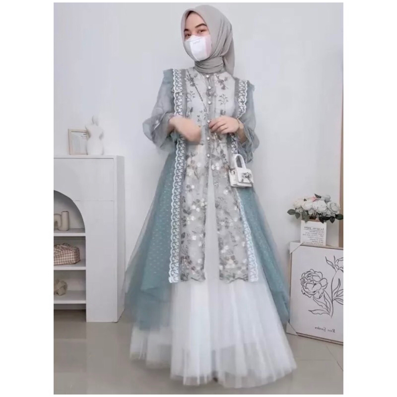 elora dress lebaran set auter tulle premium wanita