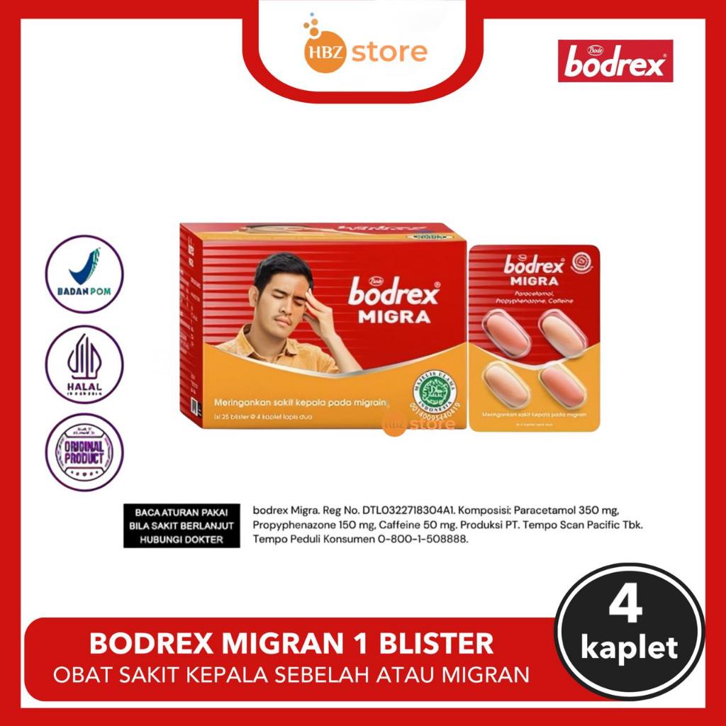 Bodrex Migran 1 Blister isi 4 Kaplet - Untuk Meredakan Sakit Kepala Sebelah / Migran