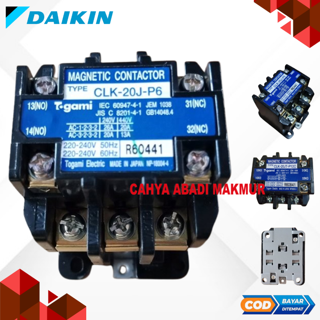 MAGNETIC CONTACTOR CLK-20J-P6 AC DAIKIN original