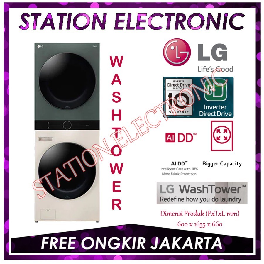 Mesin Cuci Front Loading LG Wash Tower WT1410NHEG 14kg / 10kg WashTower lg washtower bigger capacity