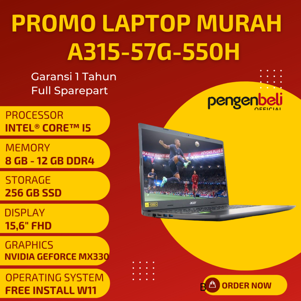 LAPTOP ACER TERBARU HARGA TERJANGKAU l RAM 12GB l 256GB SSD l INTEL CORE i5-1035G1 l LAYAR 15,6 INCH