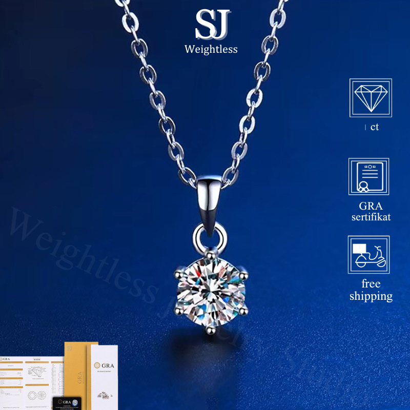 Kalung Liontin Moissanite Wanita Sertifikat GRA Kalung Cewek Anti Karat Emas Putih Panjang Keren Moi