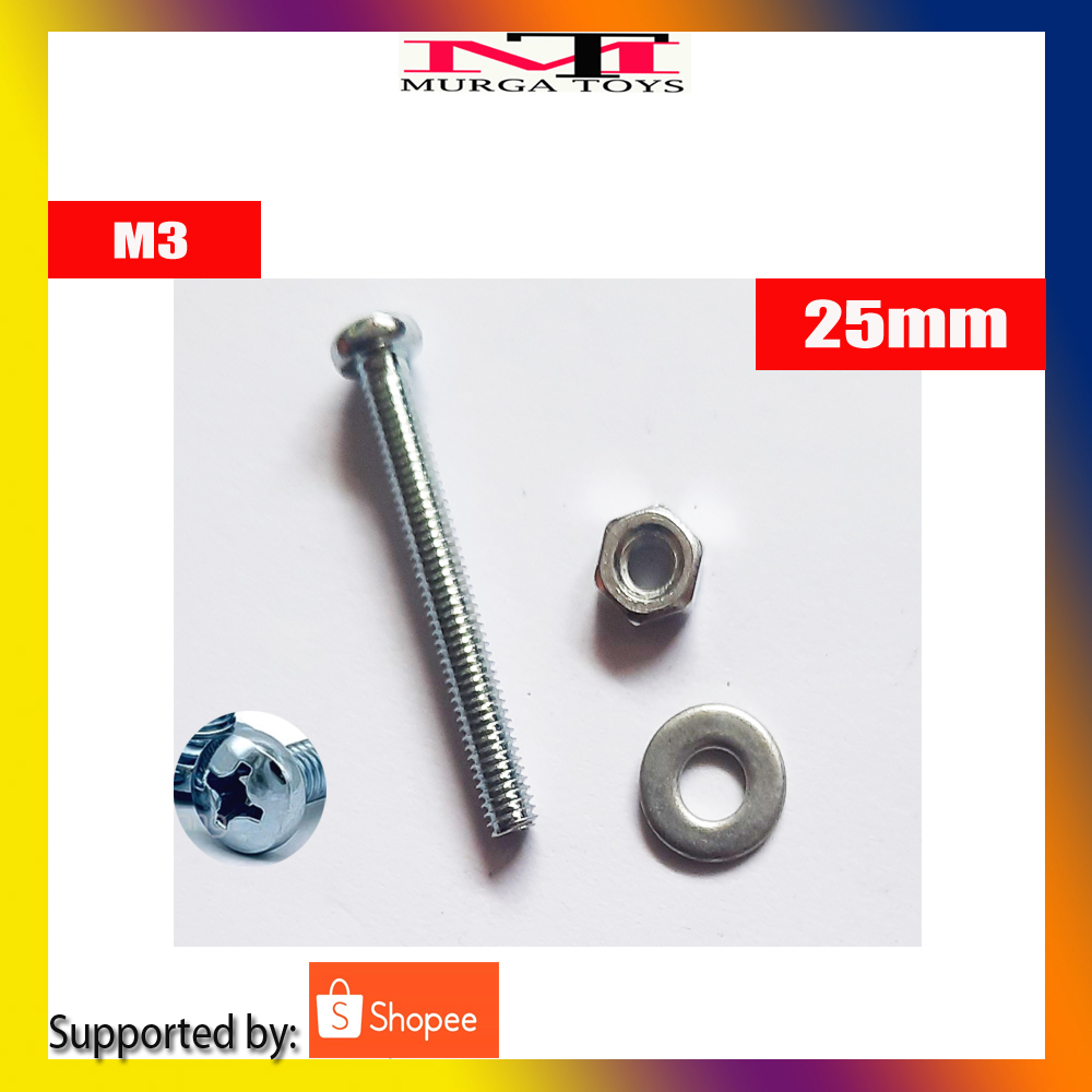 1 SET BAUT OBENG PLUS BAUT  M3 25MM PLUS MUR DAN RING