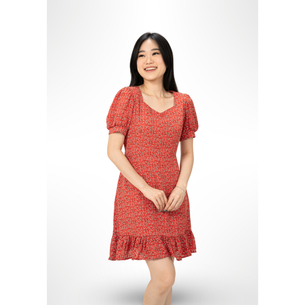 Bubble Sleeve Floral Dress Red By Youkki