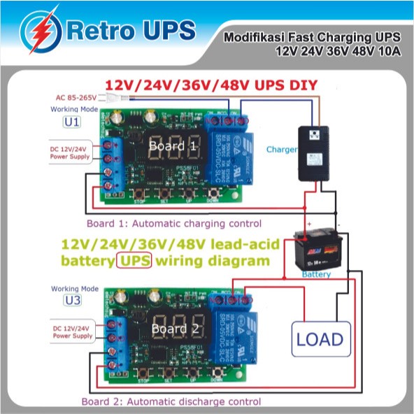 Modifikasi Fast Charging Charger UPS 12V 24V 36V 48V 10A untuk Baterai LiFePO4 - VRLA dan Lainnya