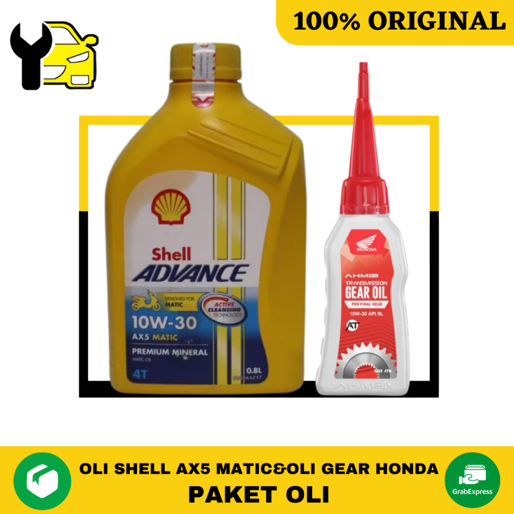 Paket Oli Shell Advance AX5 Matic 10W-30 800ML/Plus AHM Gear 120ML/Oli Mesin Motor Matic 110CC-125CC