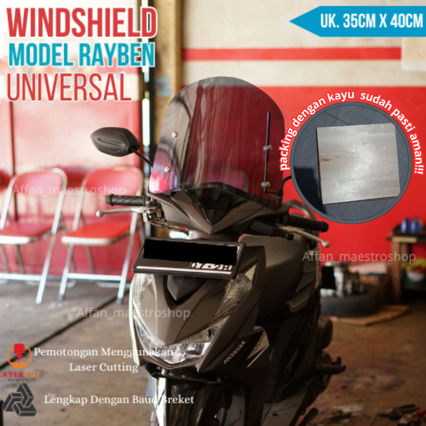 Visor Ukuran 35cm x 40cm Rayben Hitam Transparan Windsield Beat Windshield Windshield Universal Wins