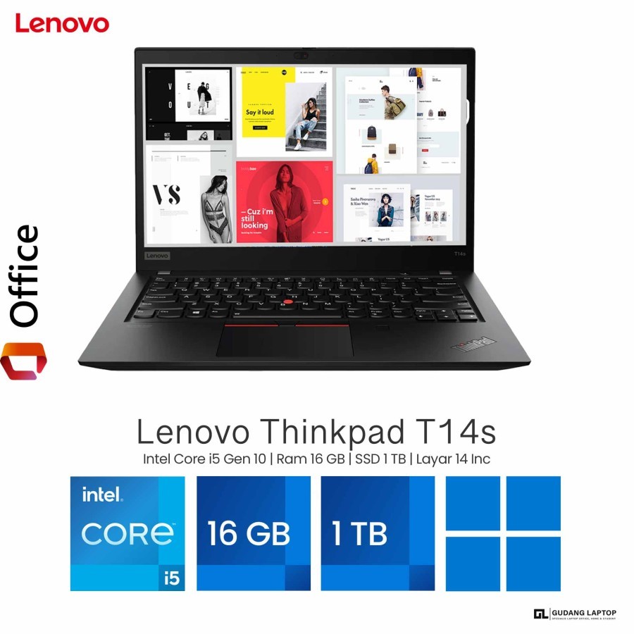 Laptop Lenovo Thinkad T14s Core i5 Gen 10 Ram 16 GB SSD 1 TB Layar 14 Inch