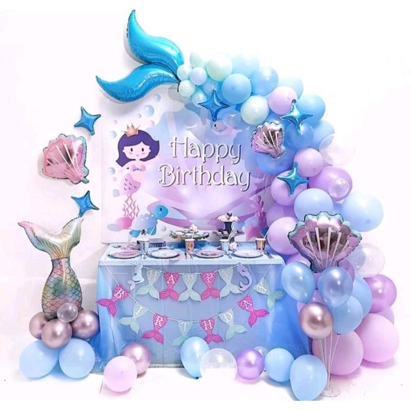 paket dekorasi ulang tahun anak perempuan tema mermaid ikan duyung