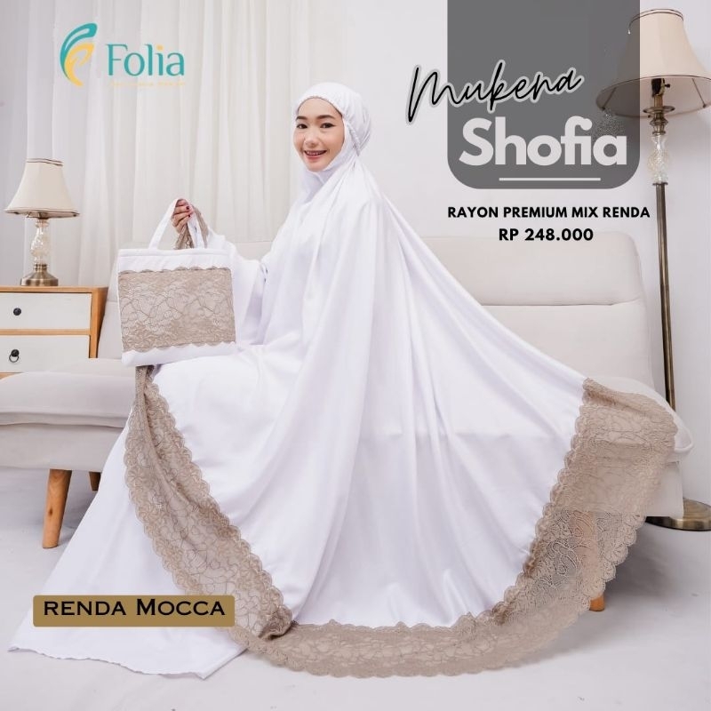 Folia Mukena Shofia Dewasa Renda Mocca & Renda Putih/Mukena Rayon Premium