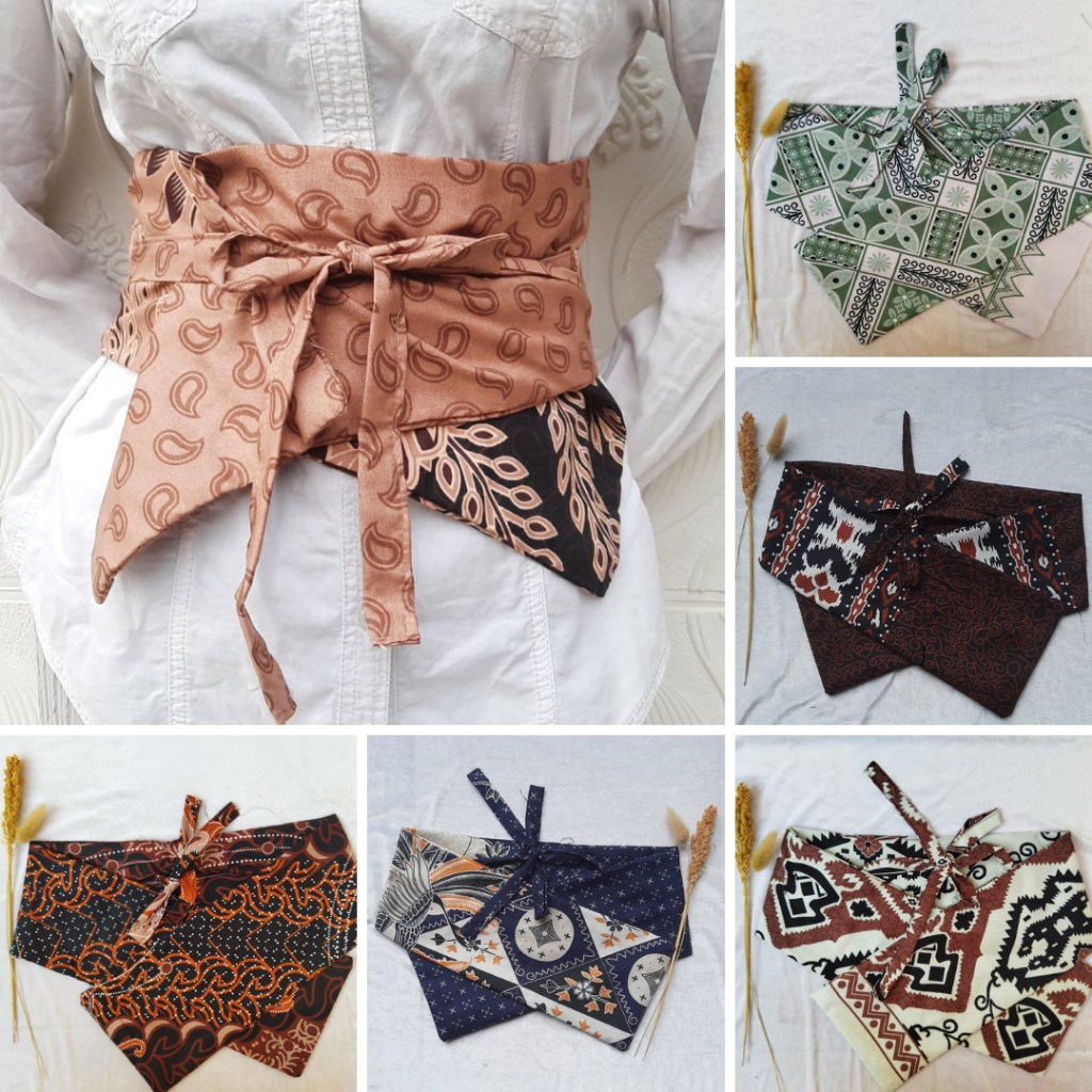 Obi belt wanita Ikat Pinggang Kebaya Obi Belt Batik Katun Bunga Sabuk Kain Kondangan Aesthetic Ikat 