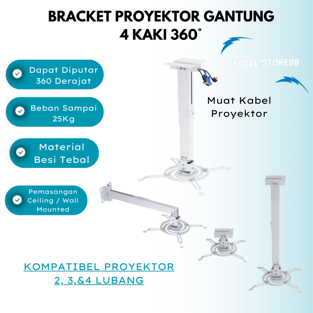Bracket Gantung Proyektor 4 Kaki 360 Derajat Ukuran Besar | Bracket Gantung Proyektor Plafon | Brack
