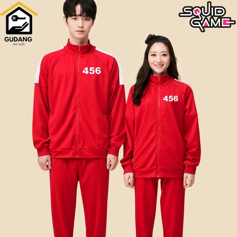 JAKET BOMBER PRIA SQUID GAME JAKET BOMBER CUSTOM JAKET OVERSIZE S-6XL MERAH PUTIH